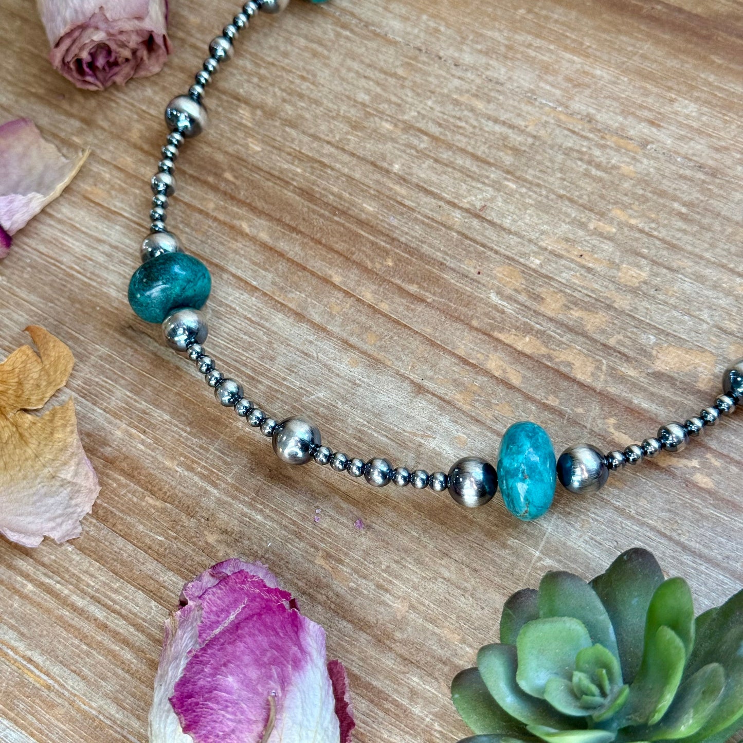 18.5” Turquoise Necklace – Sterling Silver Pearls