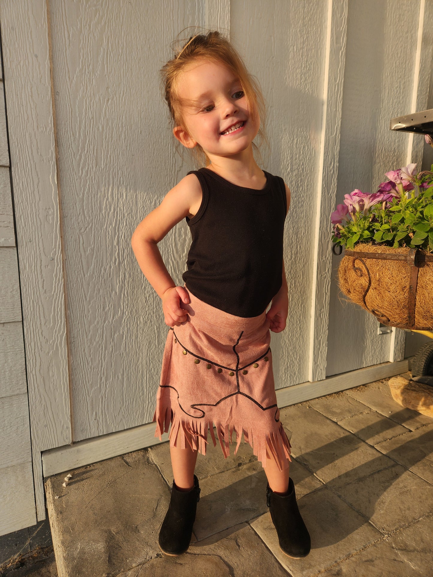 Mauve Suede Fringe Skirt