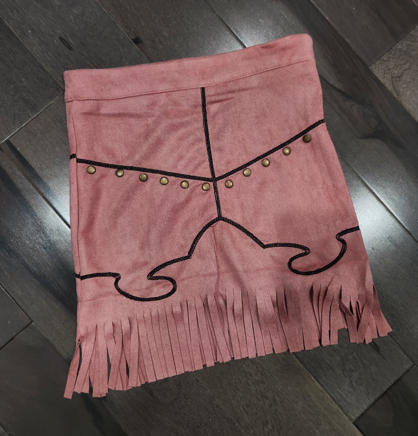 Mauve Suede Fringe Skirt