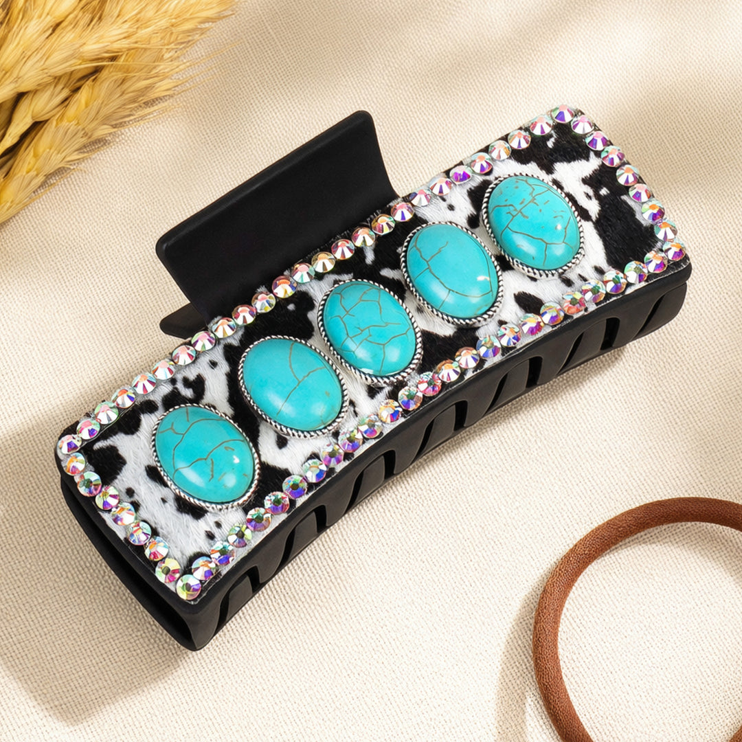 Cow Print and Turquoise Hair Clip