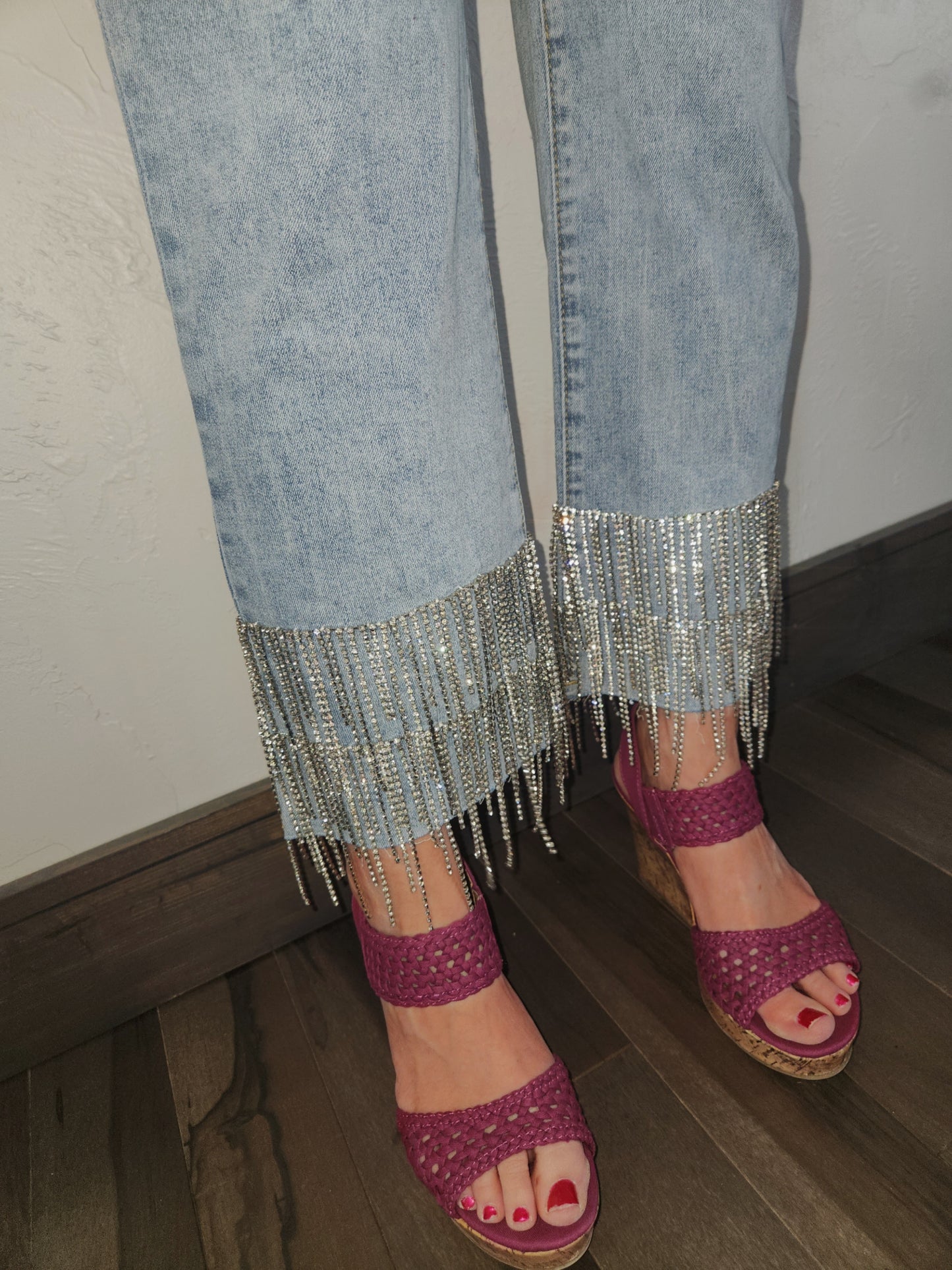 Rhinestone Fringe Cropped Jeans