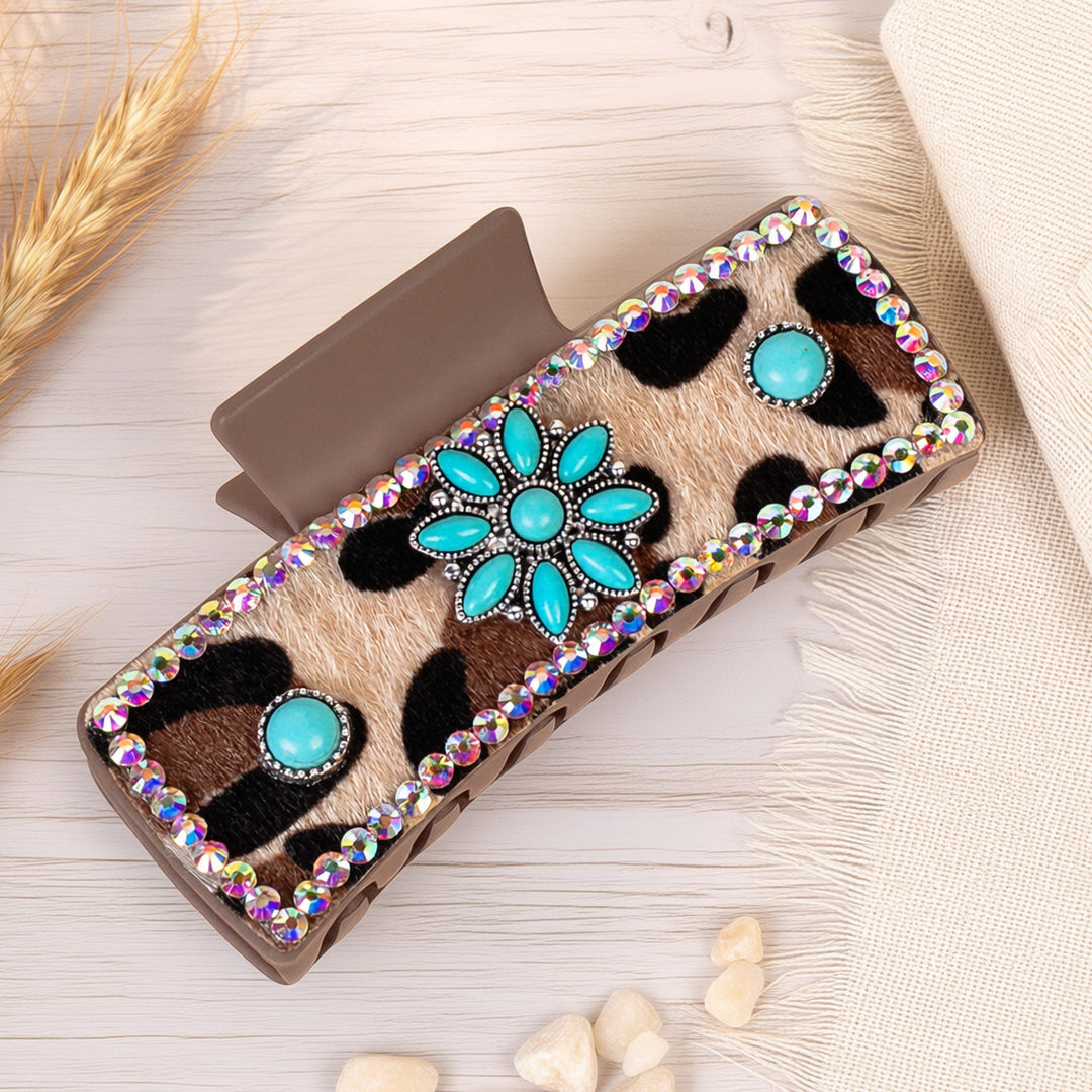 Cheetah and Turquoise Hair Clip