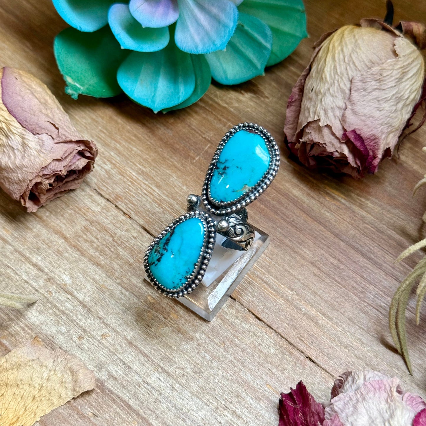 MJ Double Turquoise Sterling Silver Ring – Adjustable Statement