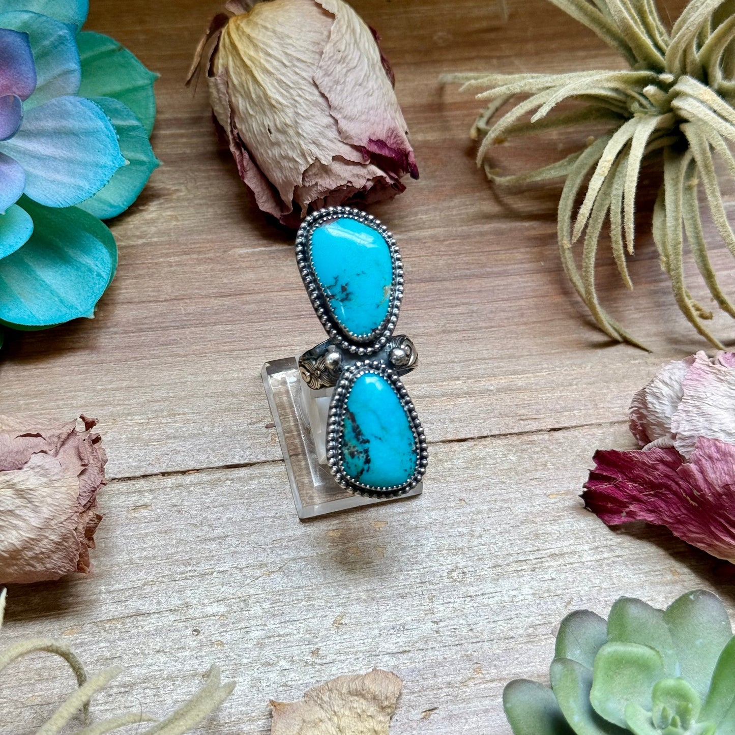 MJ Double Turquoise Sterling Silver Ring – Adjustable Statement