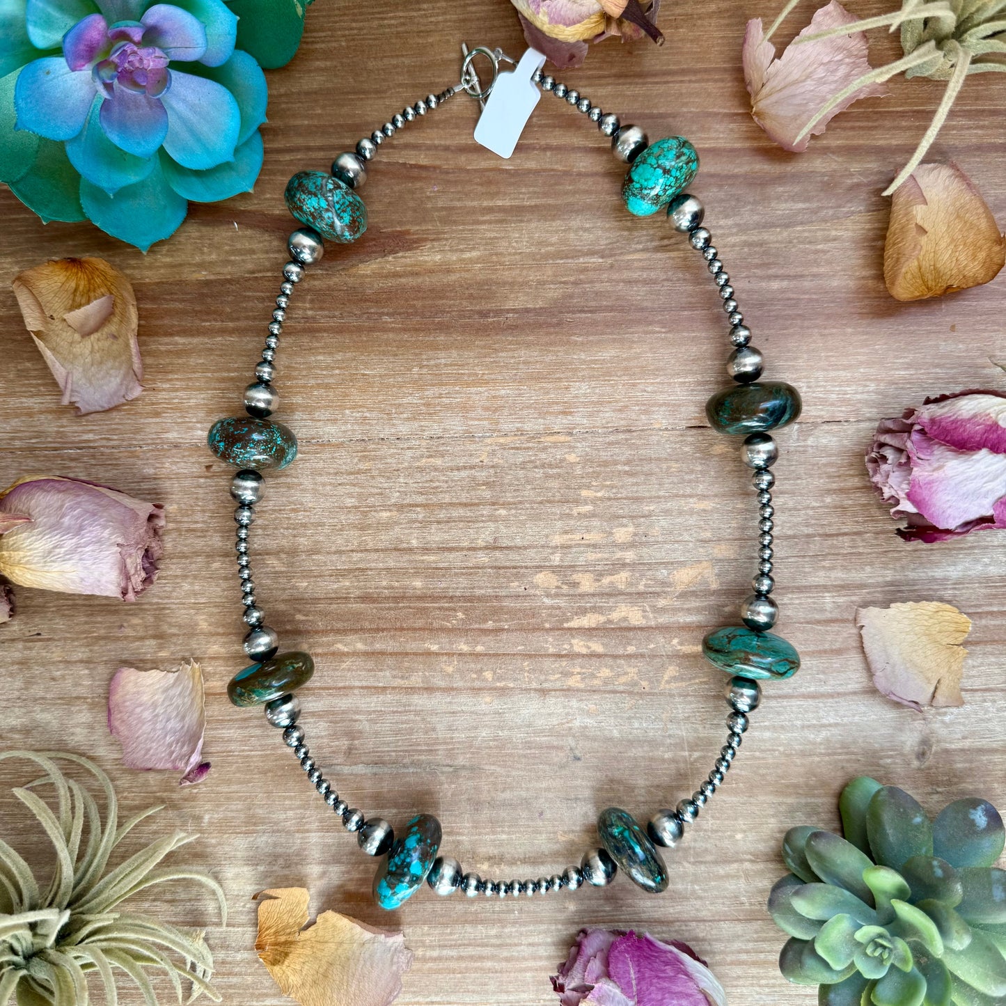 23” Turquoise Rondelle Necklace – Sterling Silver