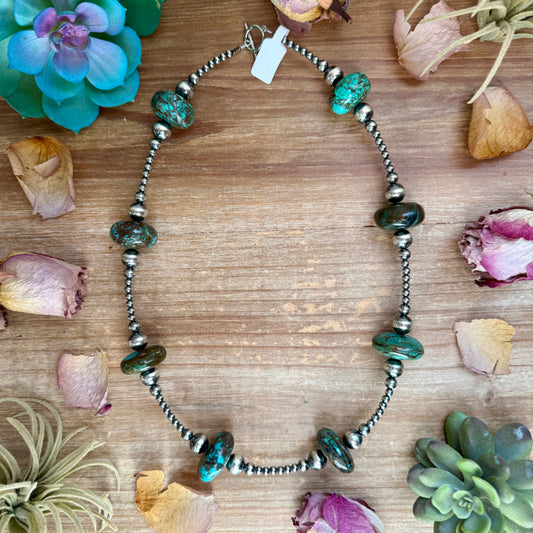 23” Turquoise Rondelle Necklace – Sterling Silver