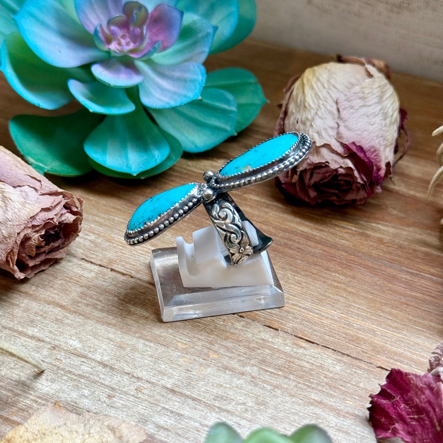MJ Double Turquoise Sterling Silver Ring – Adjustable Statement