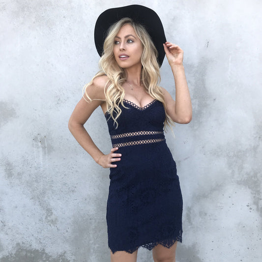 Endearing Love Scalloped Navy Dress