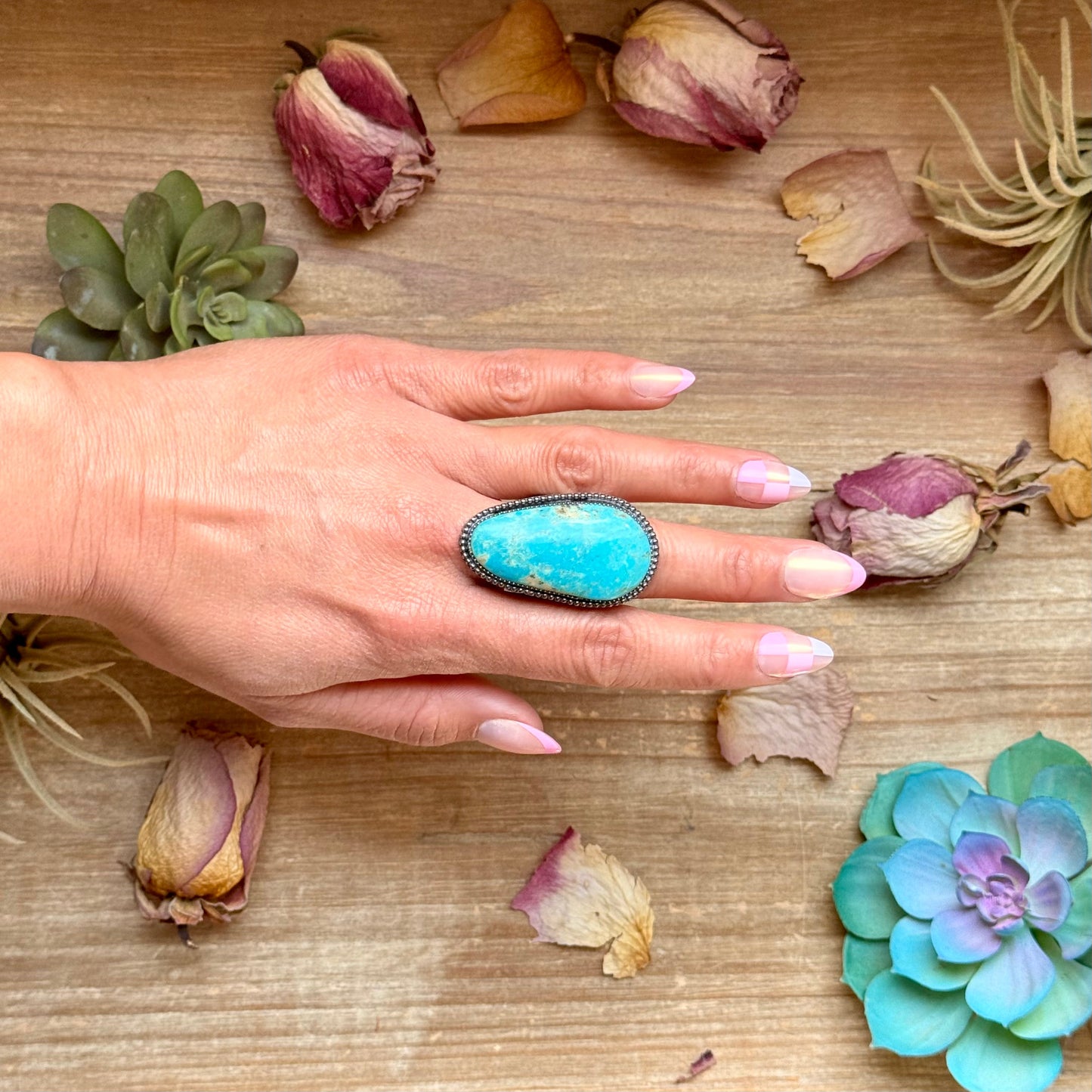 Sterling Silver Adjustable Turquoise Ring – Made by The Bijoux FAB