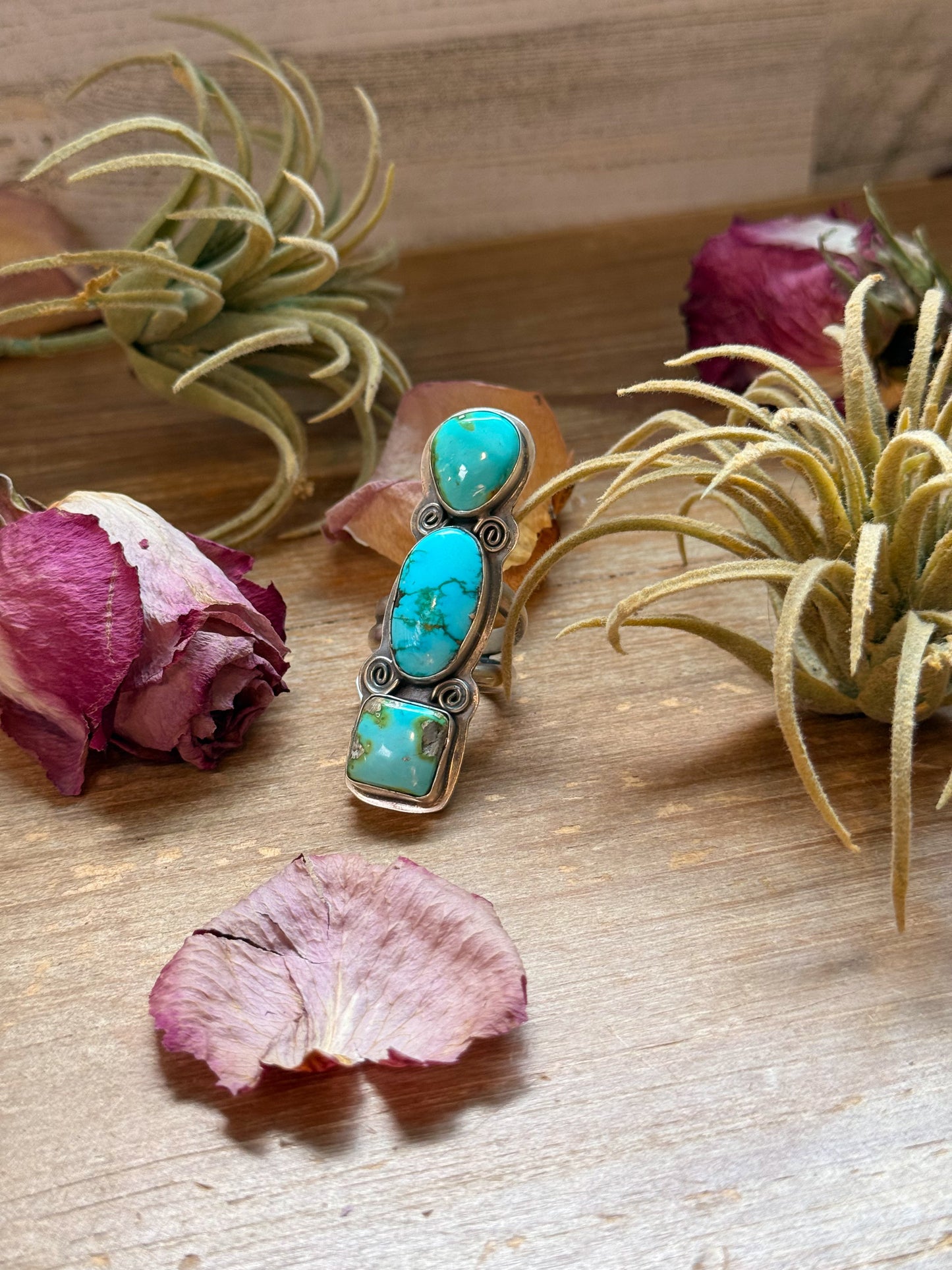 3-Stone Sonoran Turquoise Sterling Silver Ring – Adjustable