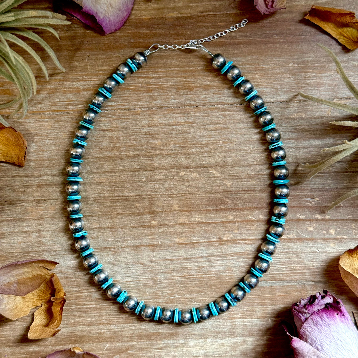 Turquoise Blue Rondelle Necklace – 15” – 8 mm & 10 mm Beads