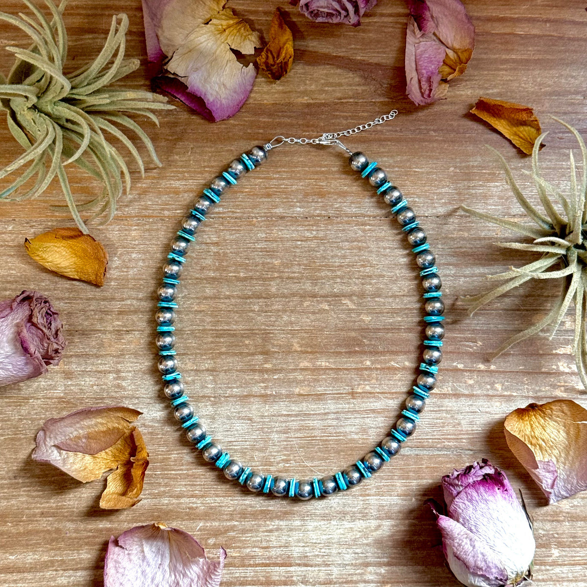 Turquoise Blue Rondelle Necklace – 15” – 8 mm & 10 mm Beads