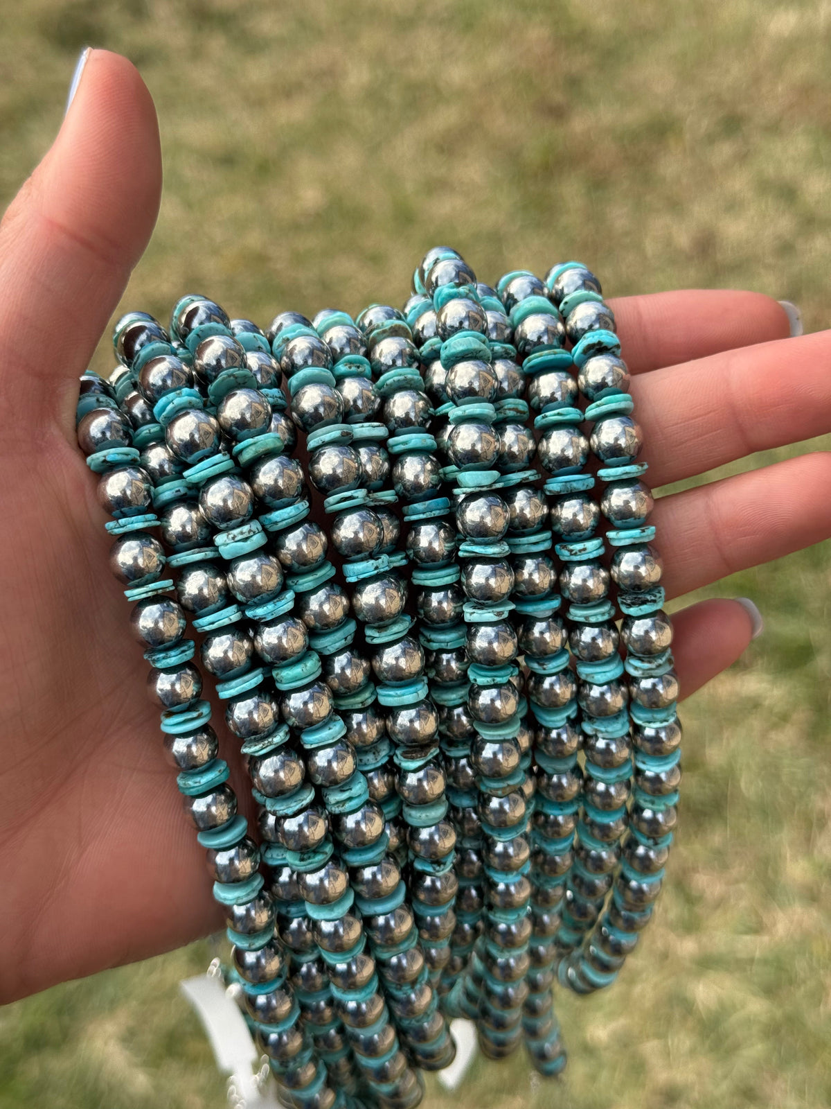 Turquoise Blue Rondelle Necklace – 15” – 8 mm & 10 mm Beads