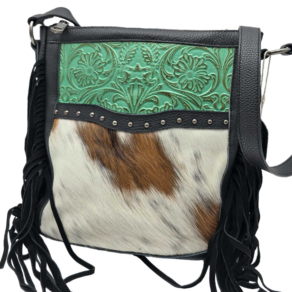 Genuine Tooled Leather and Hide Crossbody