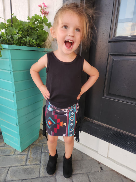 Girls Aztec Fringe Skirt