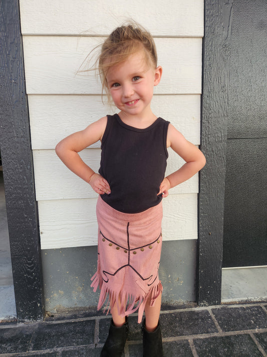 Mauve Suede Fringe Skirt