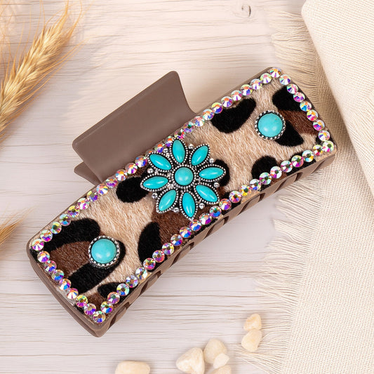 Cheetah and Turquoise Hair Clip