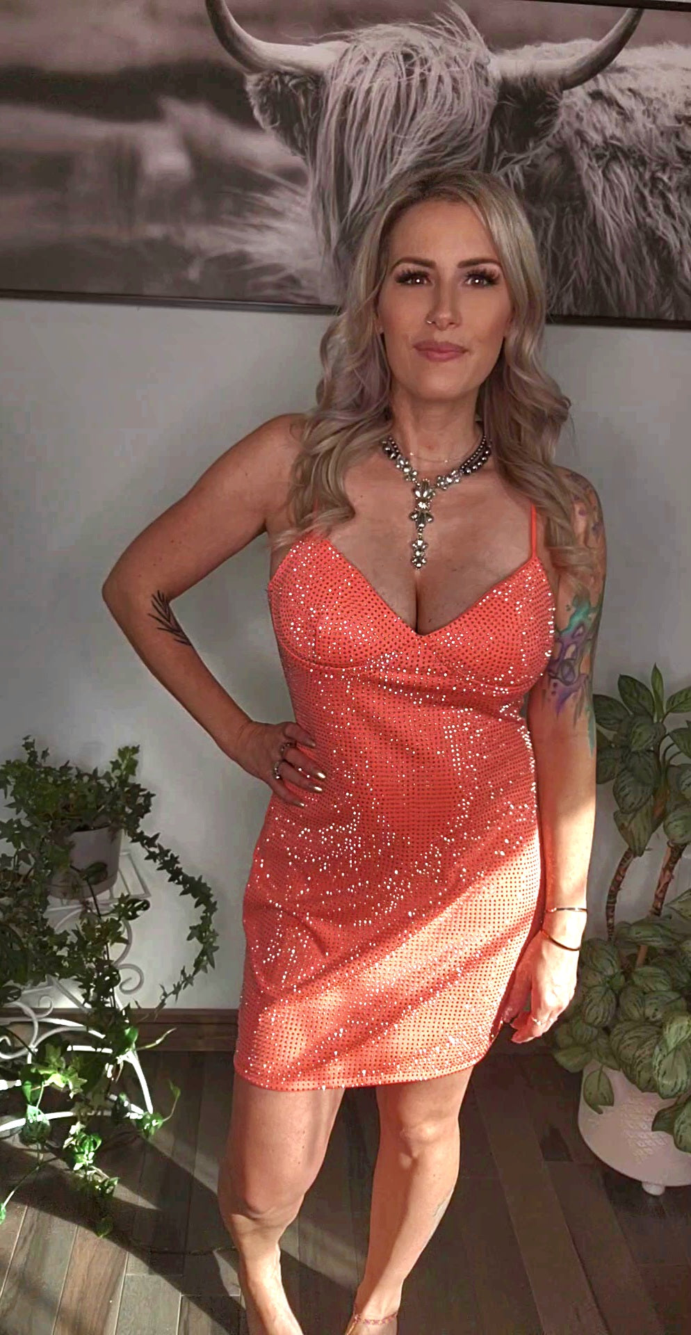 Peaches & Cream Rhinestone Studded Dress